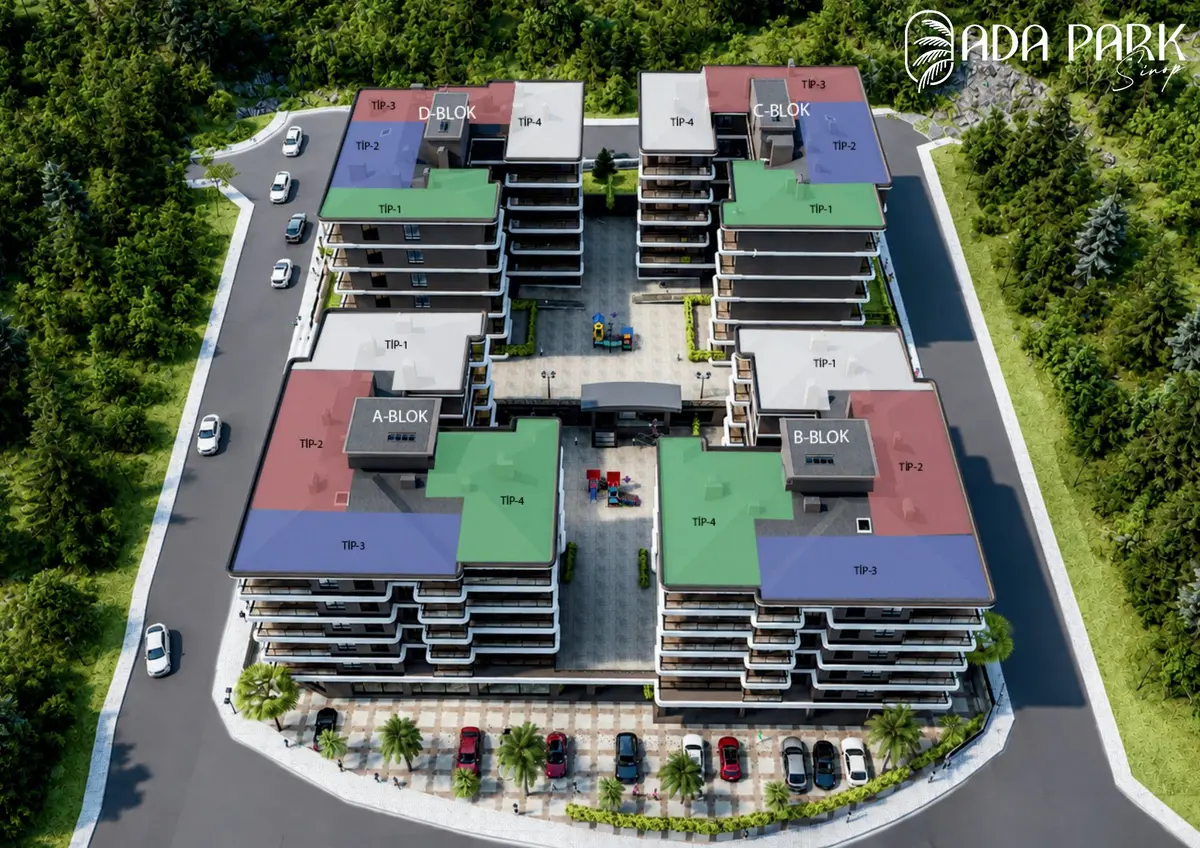 Ada Park vaziyet planı — A, B, C, D blokları ve tip dağılımı