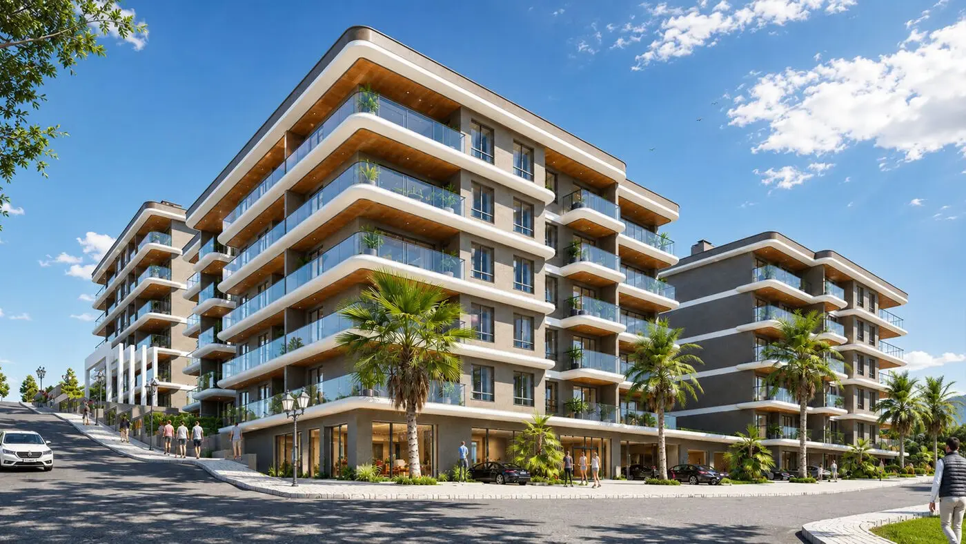 Ada Park Sitesi bloklarının deniz manzaralı havadan görünümü, Sinop